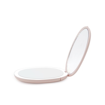 Beidseitiger Taschenspiegel / Reisespiegel mit LED und 5-facher Vergrößerung - Rosa